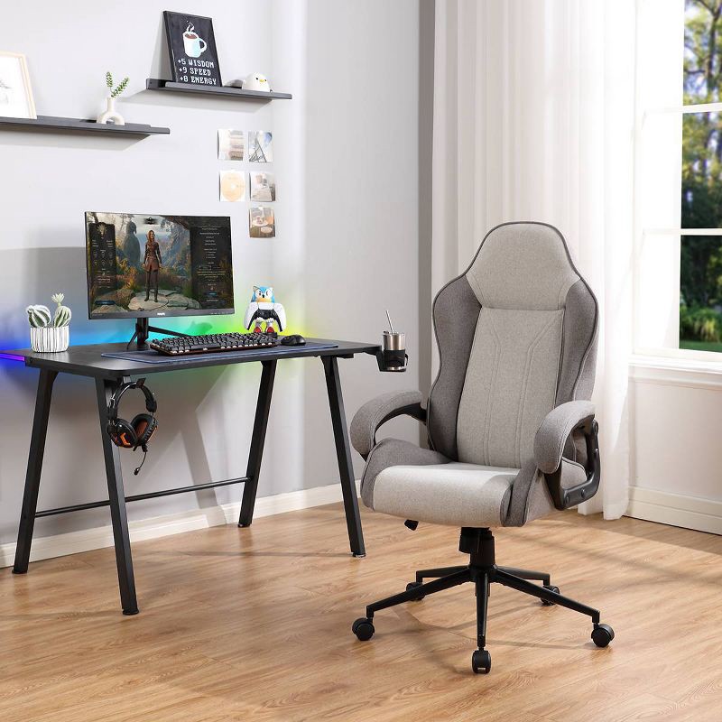 slide 10 of 14, Swivel Gaming Chair Gray - Room Essentials™: Upholstered Computer Desk Chair, Adjustable, Fixed Arms, 1 ct