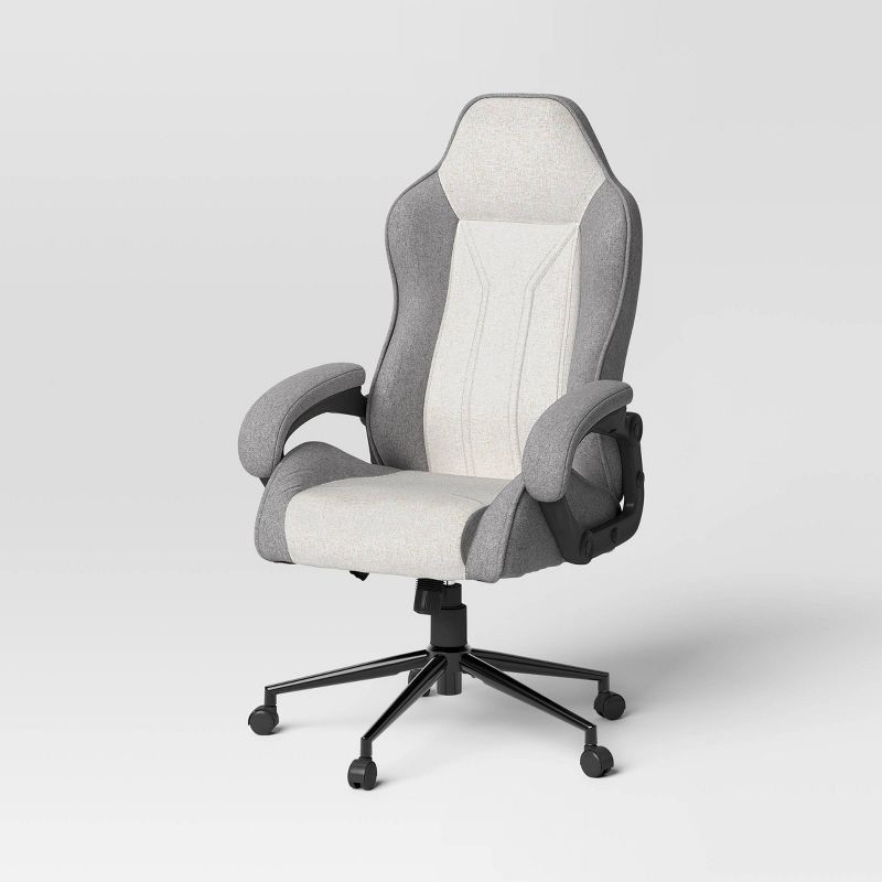 slide 1 of 14, Swivel Gaming Chair Gray - Room Essentials™: Upholstered Computer Desk Chair, Adjustable, Fixed Arms, 1 ct