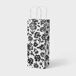 Floral Wine Bag - Spritz™: Botanical Paper Gift Bag for Wine Bottles, All Occasions, 13" Height, White & Black