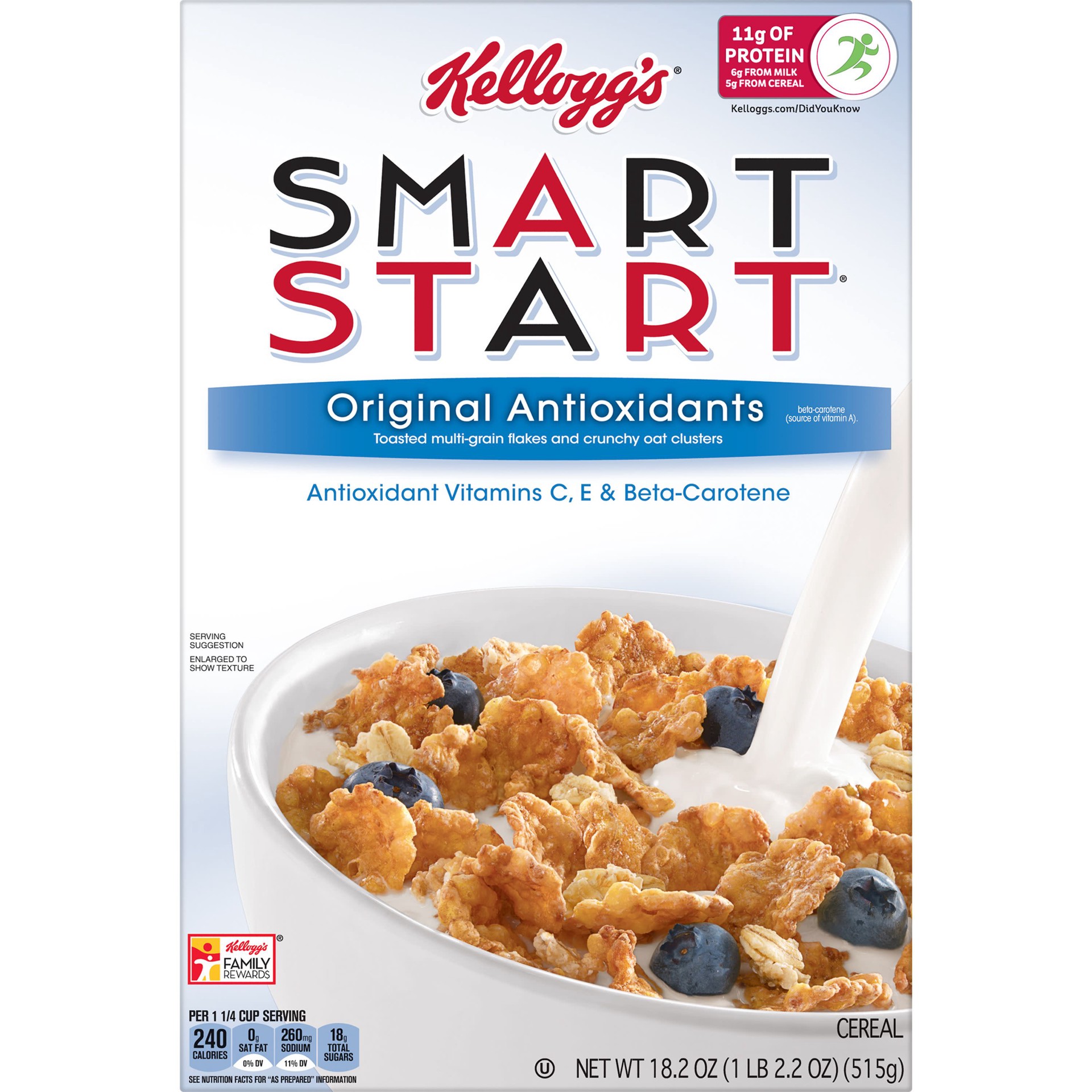 slide 3 of 5, Kellogg's Smart Start Breakfast Cereal, Fiber Cereal, Whole Grain Snacks, Original Antioxidants, 18.2oz Box, 1 Box, 18.2 oz