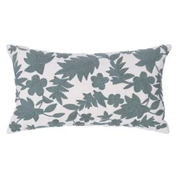 Haven + Key Floral Embroidered Lumbar Throw Pillow - Green