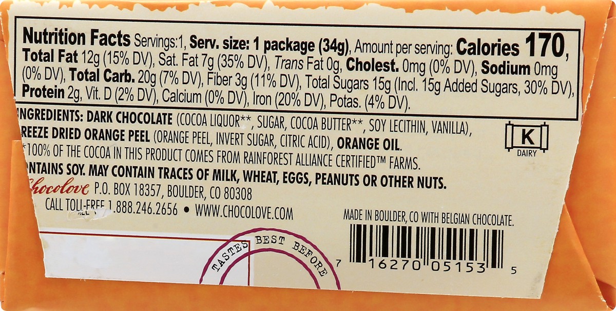 slide 7 of 9, Chocolove Orange Peel Dark Chocolate 1.2 oz, 1.2 oz