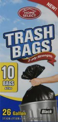 Home Select 26 Gallon 2-Ply Strength Black Trash Bags 10 ea