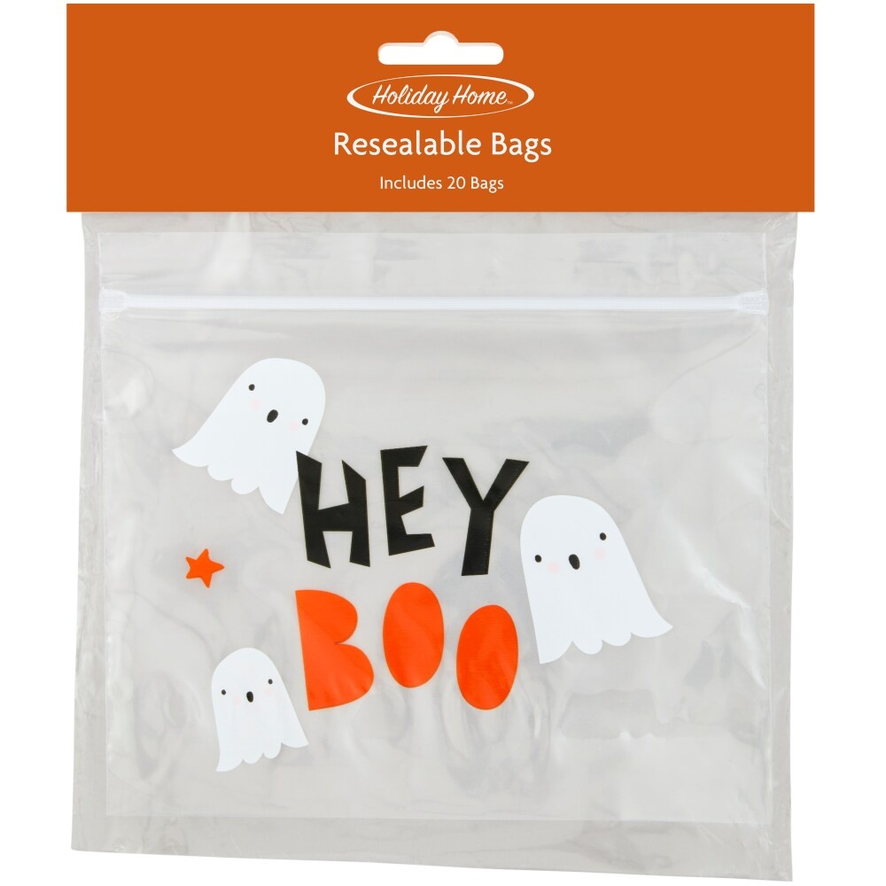 slide 1 of 1, Holiday Home Hey Boo Resealable Trick Or Treat Bags, 20 ct