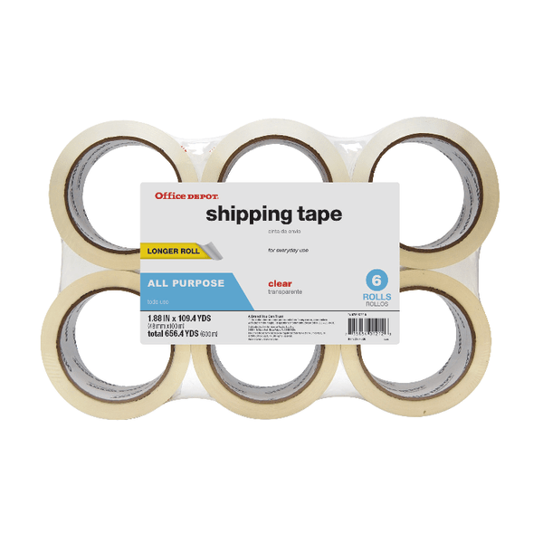 slide 1 of 1, Office Depot Brand Brand Multipurpose Shipping Tape, 1-7/8'' X 109.4 Yd., Clear, Pack Of 6 Rolls, 6 ct