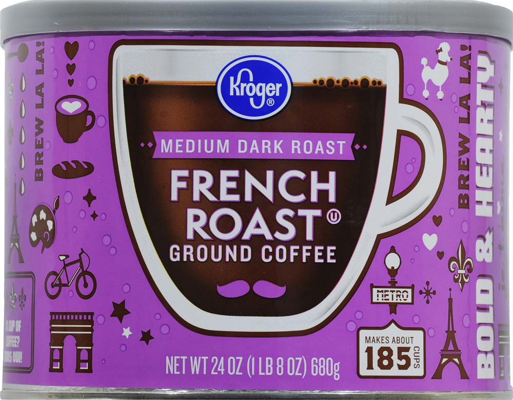 slide 1 of 6, Kroger French Roast Medium Dark Roast Ground Coffee, 24 oz
