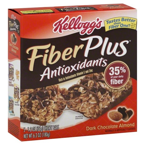 slide 1 of 6, Kellogg's Fiberplus Antioxidants Dark Chocolate Almond Chewy Bars, 5 ct; 6.3 oz
