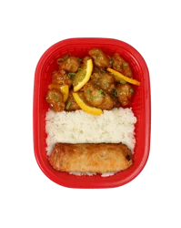 Sushic Orange Chicken with White Rice and Egg Roll