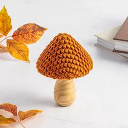 Orange Capped 5 In. Fabric And Wood Mushroom