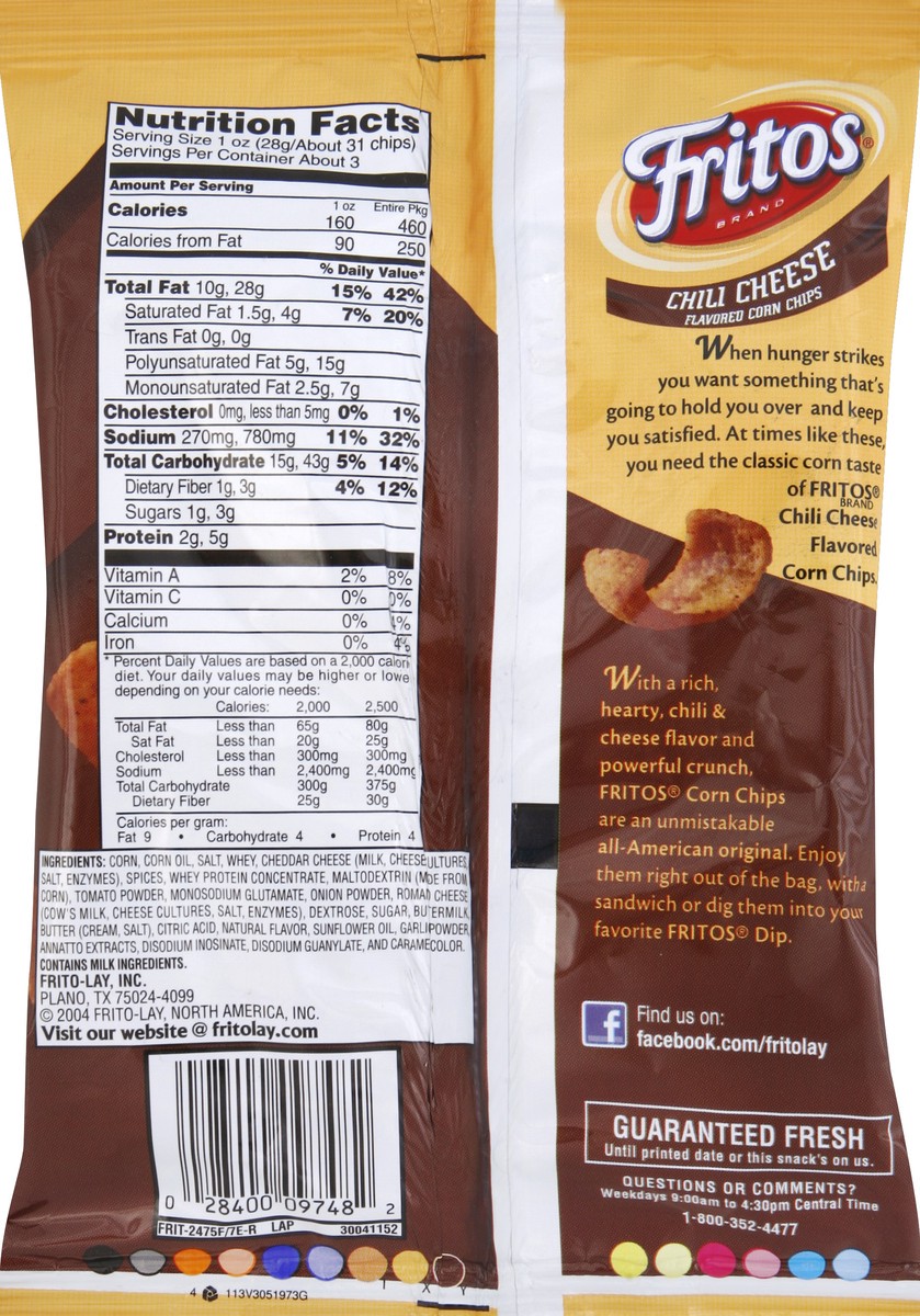 slide 6 of 6, Fritos Corn Chips, Chili Cheese Flavored, 2.88 oz