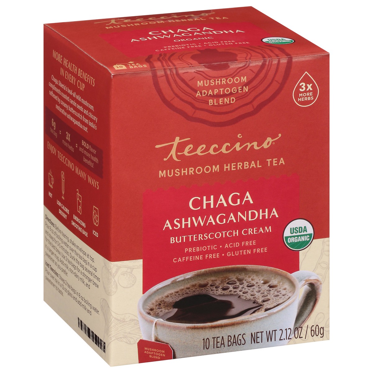 slide 9 of 13, Teeccino Tea Bags Chaga Ashwagandha Herbal Tea 10 ea, 10 ct