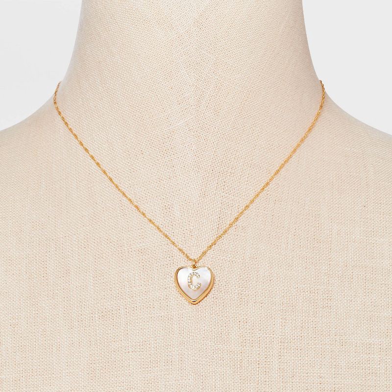 slide 3 of 4, 14K Gold Dipped Mother of Pearl Heart Initial "C" Pendant Necklace - A New Day Gold, 1 ct