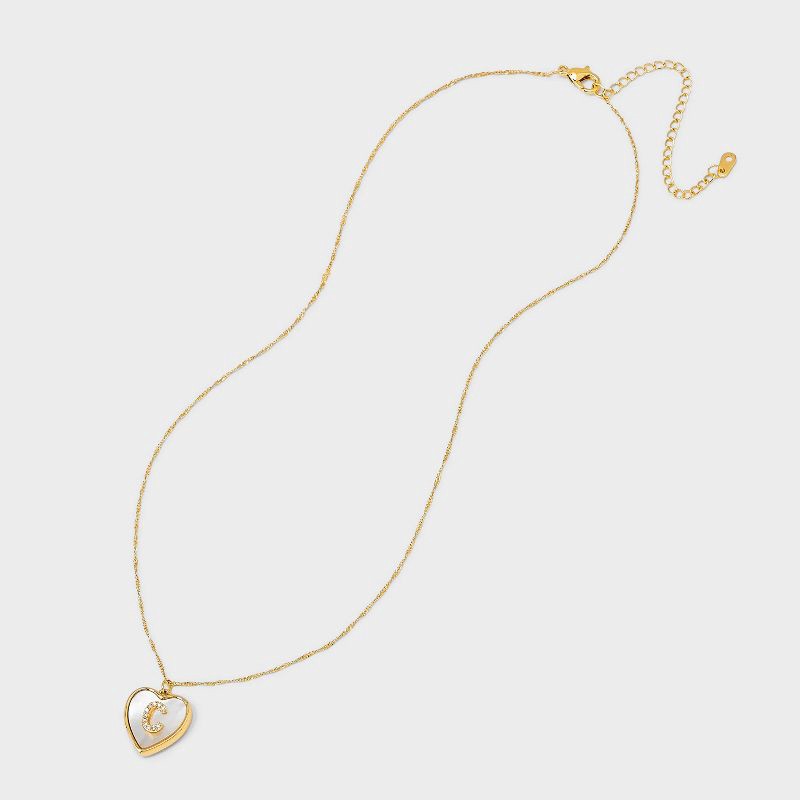 slide 4 of 4, 14K Gold Dipped Mother of Pearl Heart Initial "C" Pendant Necklace - A New Day Gold, 1 ct