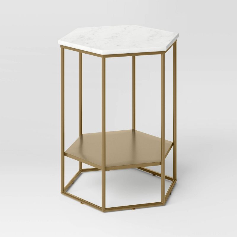 slide 3 of 7, Geometric Luxe Hex Accent Table: White Stone Top, No Assembly - Threshold™, 1 ct
