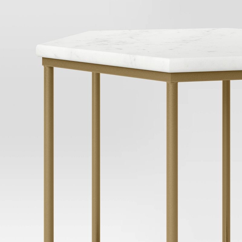 slide 4 of 7, Geometric Luxe Hex Accent Table: White Stone Top, No Assembly - Threshold™, 1 ct