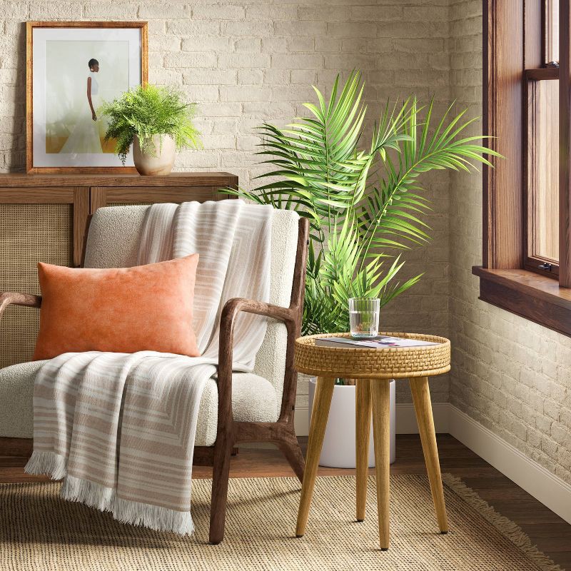 slide 2 of 5, Round Natural Woven Accent Table - Threshold™ Fully Assembled, 1 ct