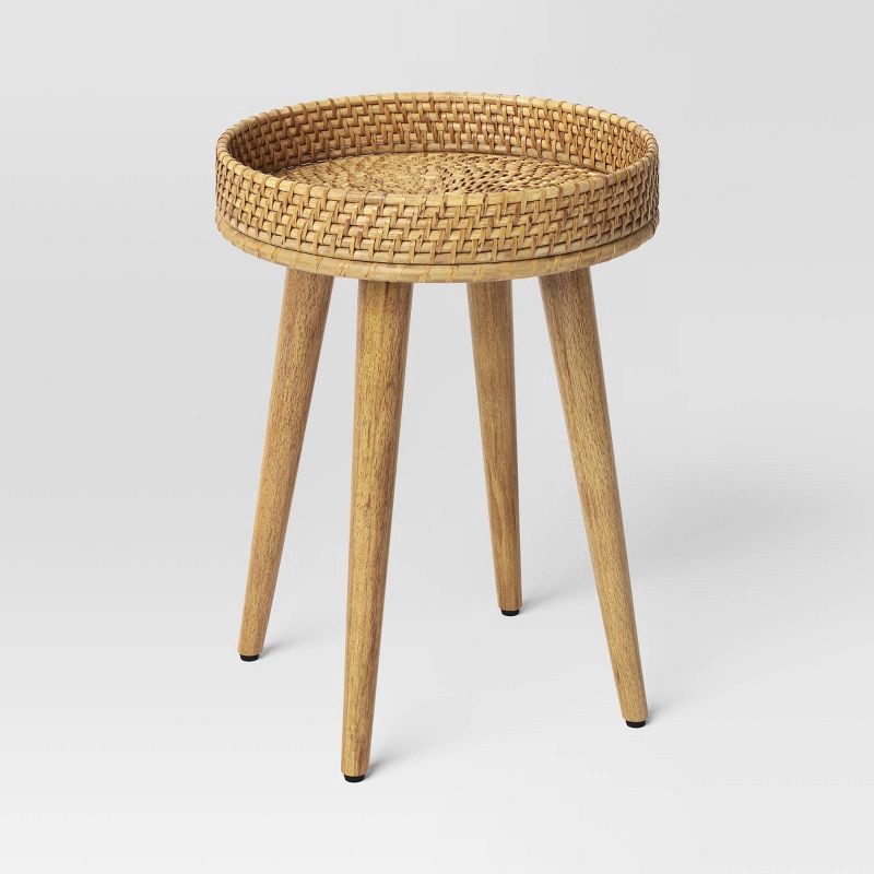 slide 3 of 5, Round Natural Woven Accent Table - Threshold™ Fully Assembled, 1 ct