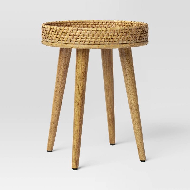 slide 1 of 5, Round Natural Woven Accent Table - Threshold™ Fully Assembled, 1 ct
