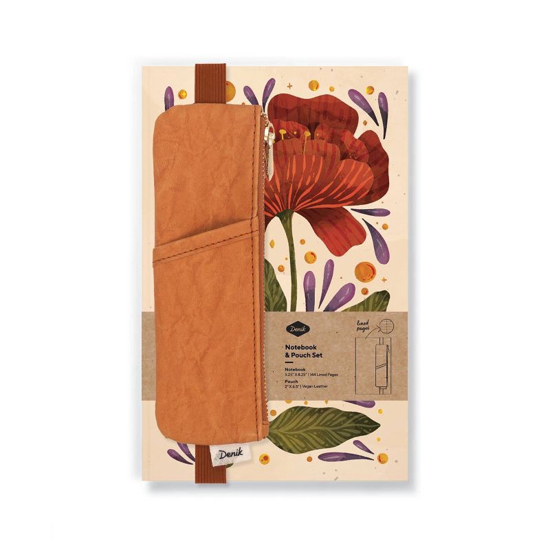 slide 1 of 3, Denik 240pg Blank Notebook 8.25"x5.75" Burgundy Bloom with Carmel Crinkle Pouch: Lay-Flat Journal for Teens & Adults, 1 ct