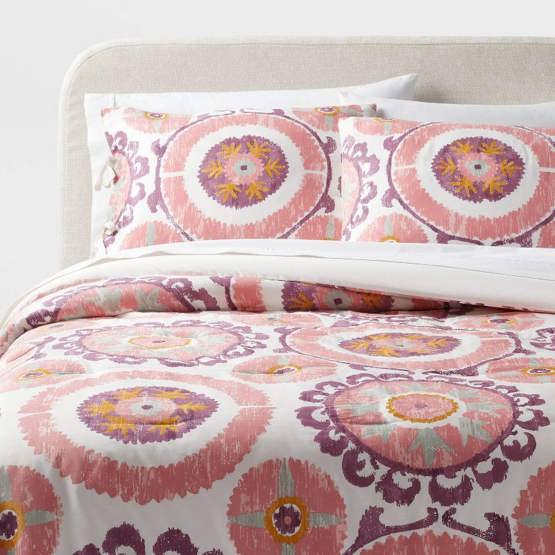 slide 2 of 5, King Suzani Print Comforter and Sham Set Ivory/Salmon Orange/Plum Red/Mustard - Threshold™: 310 Thread Count, Cotton Sateen, OEKO-TEX Certified, 1 ct