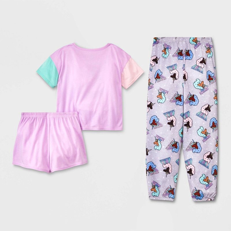 Girls' Afro Unicorn 3pc Pajama Set - Purple : Target