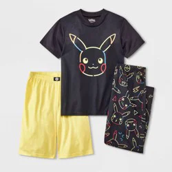 Boys' Pokemon Pikachu 3pc Pajama Set - Black/Yellow S