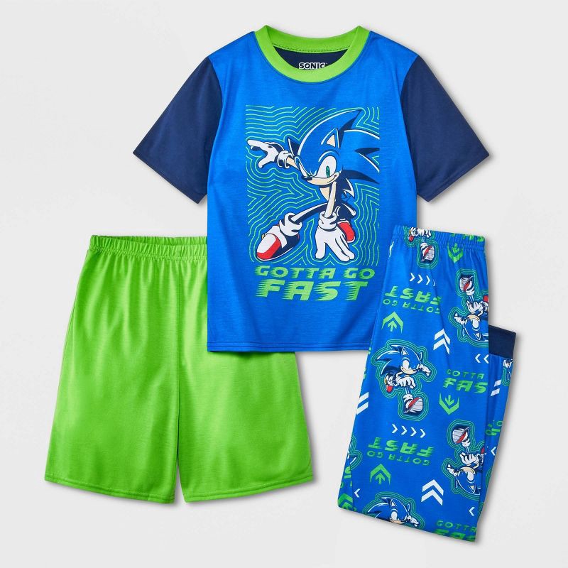 slide 1 of 4, Boys' Sonic the Hedgehog 3pc Pajama Set - Blue S, 3 ct
