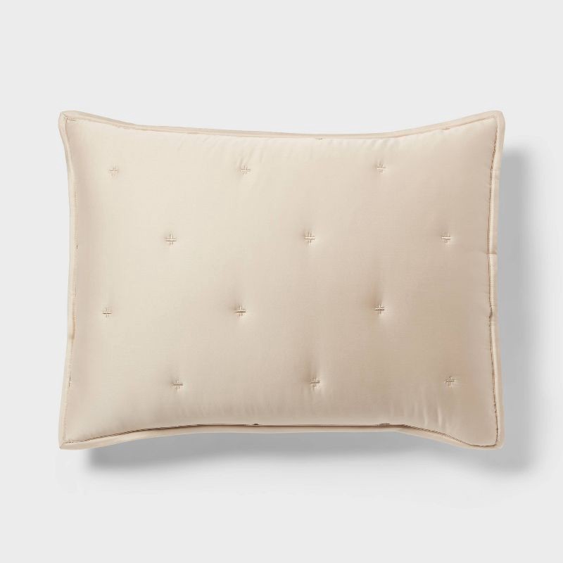 slide 4 of 5, 3pc King TENCEL™ Comforter and Sham Set Khaki - Threshold™: Satin Weave, 320 Thread Count, Cooling Bedding Set, 3 ct