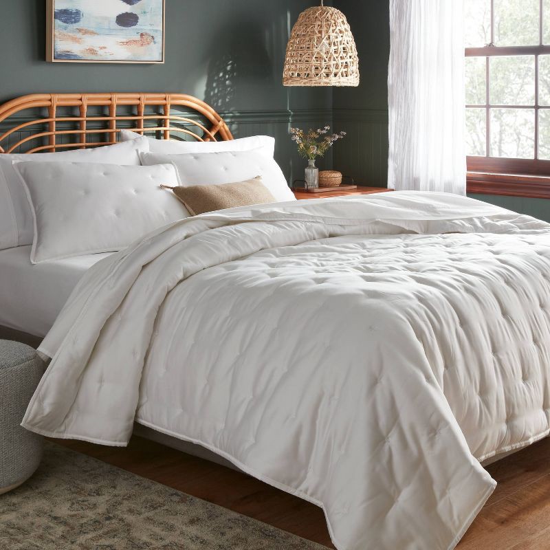 slide 1 of 5, Full/Queen TENCEL™ Comforter and Sham Set White - Threshold™: OEKO-TEX Certified, 320 Thread Count, Cooling Fabric, 1 ct