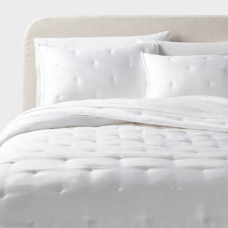 slide 2 of 5, 3pc King TENCEL™ Comforter and Sham Set White - Threshold™: Satin Weave, 320 Thread Count, Cooling, 3 ct