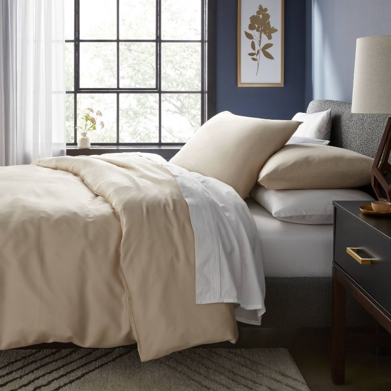 slide 2 of 6, King TENCEL™ Duvet Cover and Sham Set Khaki - Threshold™: OEKO-TEX Certified, 320 Thread Count, Cooling Fabric, Zippered, 1 ct