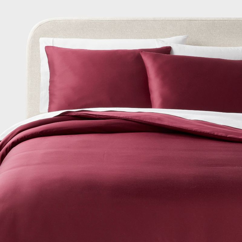 slide 2 of 6, King TENCEL™ Duvet Cover and Sham Set Wine Red - Threshold™: OEKO-TEX Certified, 320 Thread Count, Cooling Satin Weave, 1 ct