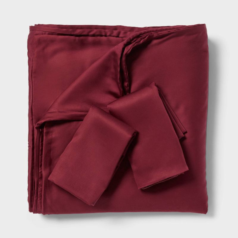 slide 3 of 6, King TENCEL™ Duvet Cover and Sham Set Wine Red - Threshold™: OEKO-TEX Certified, 320 Thread Count, Cooling Satin Weave, 1 ct