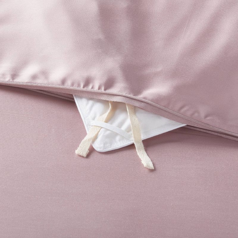 slide 5 of 5, Full/Queen TENCEL™ Duvet Cover and Sham Set Blush - Threshold™: Cooling Satin Weave, OEKO-TEX Certified, Zippered, 1 ct