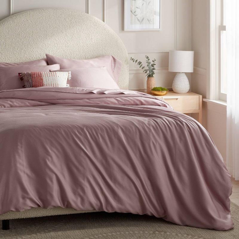 slide 1 of 5, Full/Queen TENCEL™ Duvet Cover and Sham Set Blush - Threshold™: Cooling Satin Weave, OEKO-TEX Certified, Zippered, 1 ct