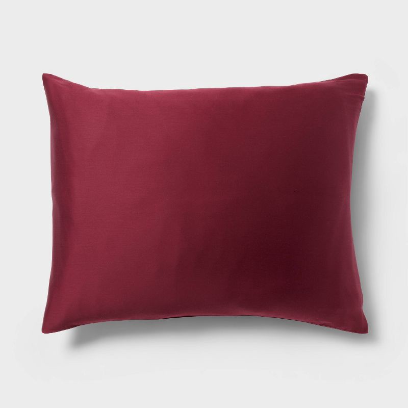slide 4 of 6, Full/Queen TENCEL™ Duvet Cover and Sham Set Wine Red - Threshold™: Cooling Satin Lyocell, OEKO-TEX Certified, 1 ct