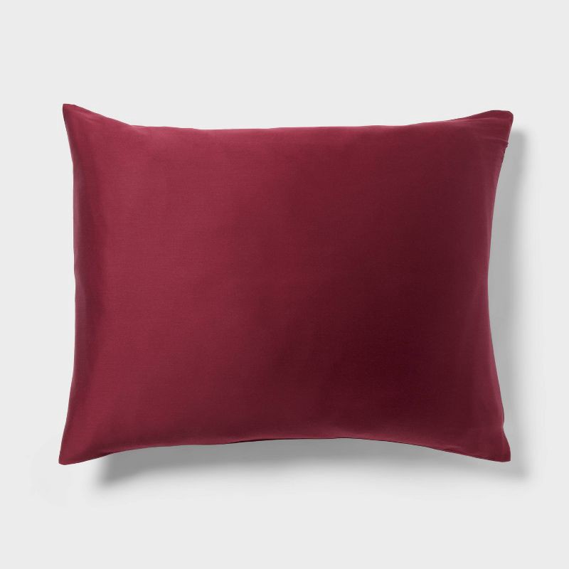 slide 5 of 6, Full/Queen TENCEL™ Duvet Cover and Sham Set Wine Red - Threshold™: Cooling Satin Lyocell, OEKO-TEX Certified, 1 ct