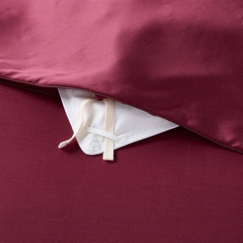 slide 6 of 6, Full/Queen TENCEL™ Duvet Cover and Sham Set Wine Red - Threshold™: Cooling Satin Lyocell, OEKO-TEX Certified, 1 ct