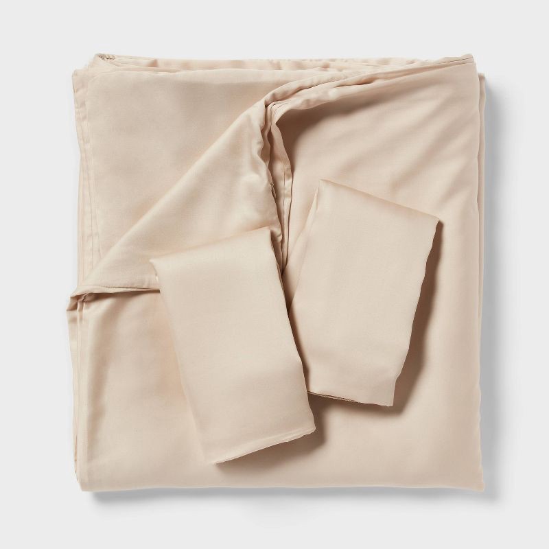 slide 3 of 6, Full/Queen TENCEL™ Duvet Cover and Sham Set Khaki - Threshold™: 320 Thread Count, OEKO-TEX Certified, Cooling, 1 ct