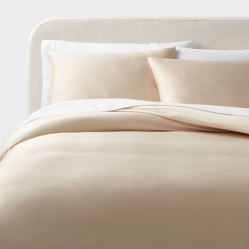 slide 1 of 6, Full/Queen TENCEL™ Duvet Cover and Sham Set Khaki - Threshold™: 320 Thread Count, OEKO-TEX Certified, Cooling, 1 ct