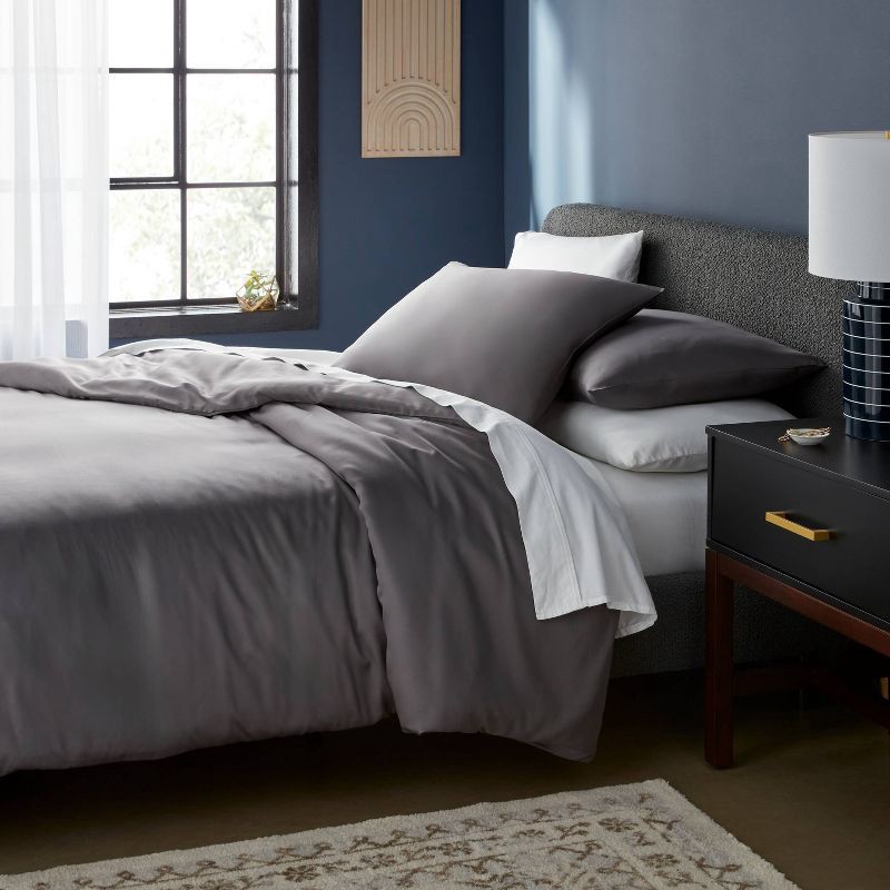 slide 2 of 5, Full/Queen TENCEL™ Duvet Cover and Sham Set Dark Gray - Threshold™: Cooling Lyocell, OEKO-TEX Certified, Zip Closure, 1 ct