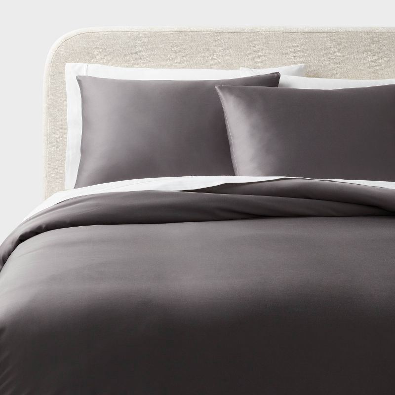 slide 1 of 5, Full/Queen TENCEL™ Duvet Cover and Sham Set Dark Gray - Threshold™: Cooling Lyocell, OEKO-TEX Certified, Zip Closure, 1 ct