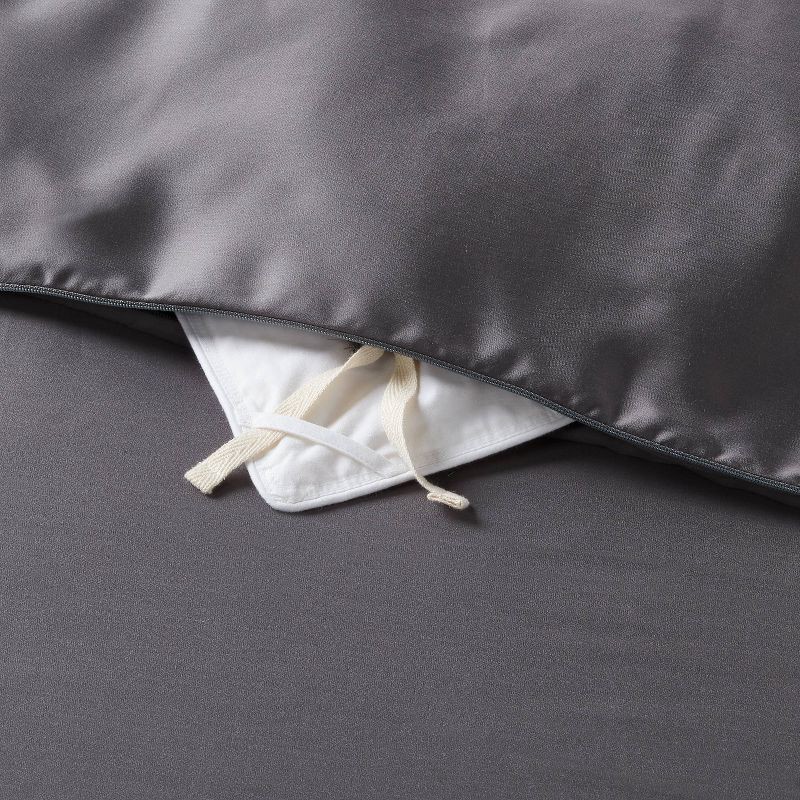 slide 5 of 5, Full/Queen TENCEL™ Duvet Cover and Sham Set Dark Gray - Threshold™: Cooling Lyocell, OEKO-TEX Certified, Zip Closure, 1 ct