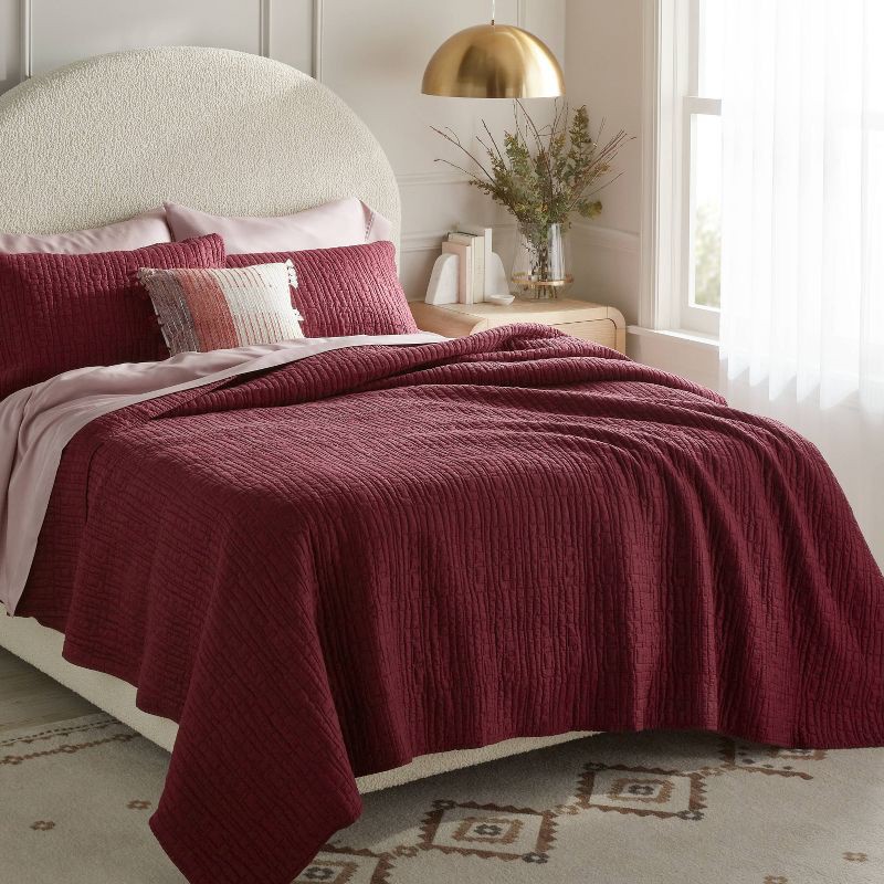 slide 2 of 3, Full/Queen TENCEL® Quilt Wine Red - Threshold™: OEKO-TEX Certified, Cooling, Lightweight Coverlet, 1 ct