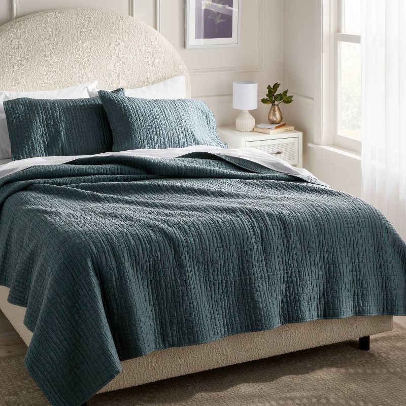 slide 2 of 3, Full/Queen TENCEL® Quilt Slate Blue - Threshold™: OEKO-TEX Certified, Cooling, Woven Lyocell Coverlet, 1 ct
