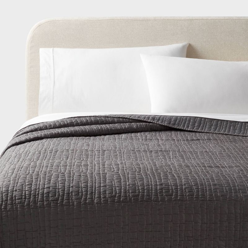 slide 1 of 3, Full/Queen TENCEL® Quilt Dark Gray - Threshold™: OEKO-TEX Certified, Lightweight Woven Coverlet, Cooling Comfort, 1 ct