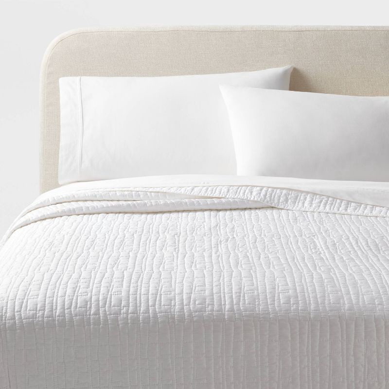 slide 1 of 3, Full/Queen TENCEL® Quilt White - Threshold™: OEKO-TEX Certified, Lightweight, Cooling Comfort Coverlet, 1 ct