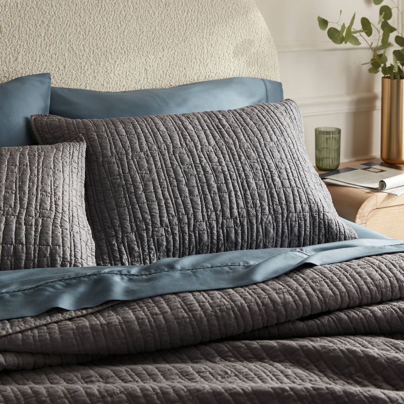 slide 2 of 3, Standard TENCEL® Quilt Sham Dark Gray - Threshold™: OEKO-TEX Certified, Cooling, Woven Lyocell, Machine Washable, 1 ct