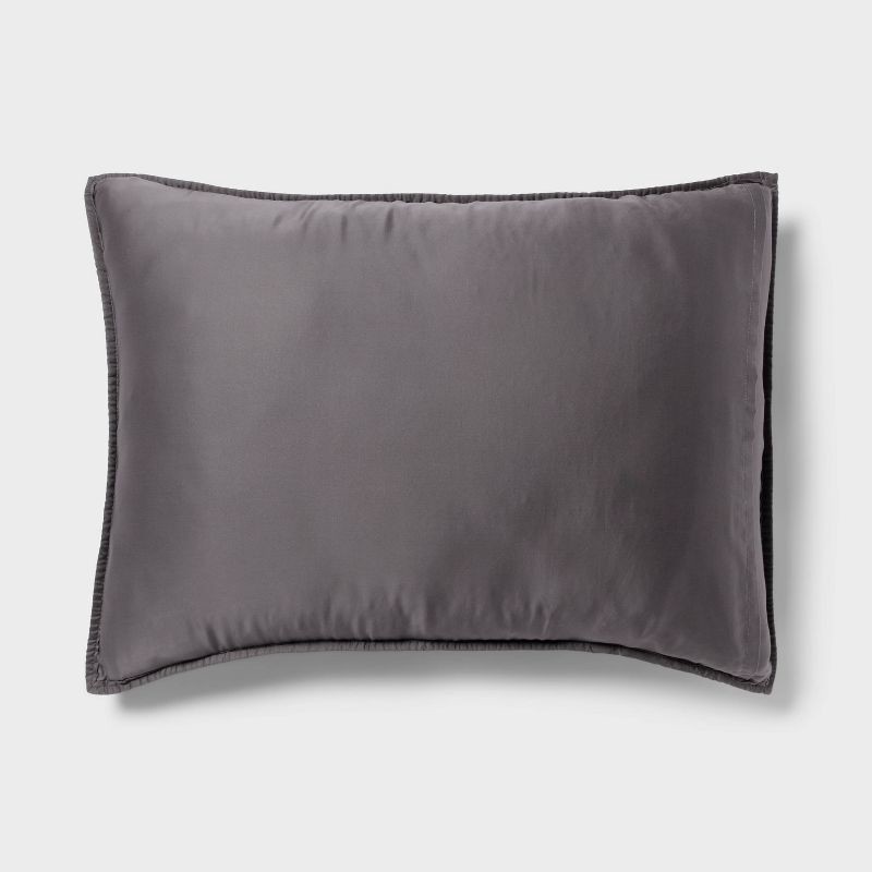 slide 3 of 3, Standard TENCEL® Quilt Sham Dark Gray - Threshold™: OEKO-TEX Certified, Cooling, Woven Lyocell, Machine Washable, 1 ct