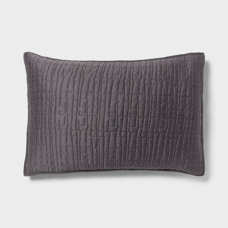 slide 1 of 3, Standard TENCEL® Quilt Sham Dark Gray - Threshold™: OEKO-TEX Certified, Cooling, Woven Lyocell, Machine Washable, 1 ct